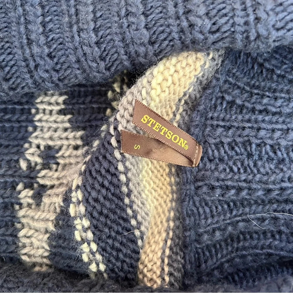 Stetson Indigo Aztec Belted Cardigan. Wool blend. Shawl collar. Tribal. Western - Picture 11 of 15